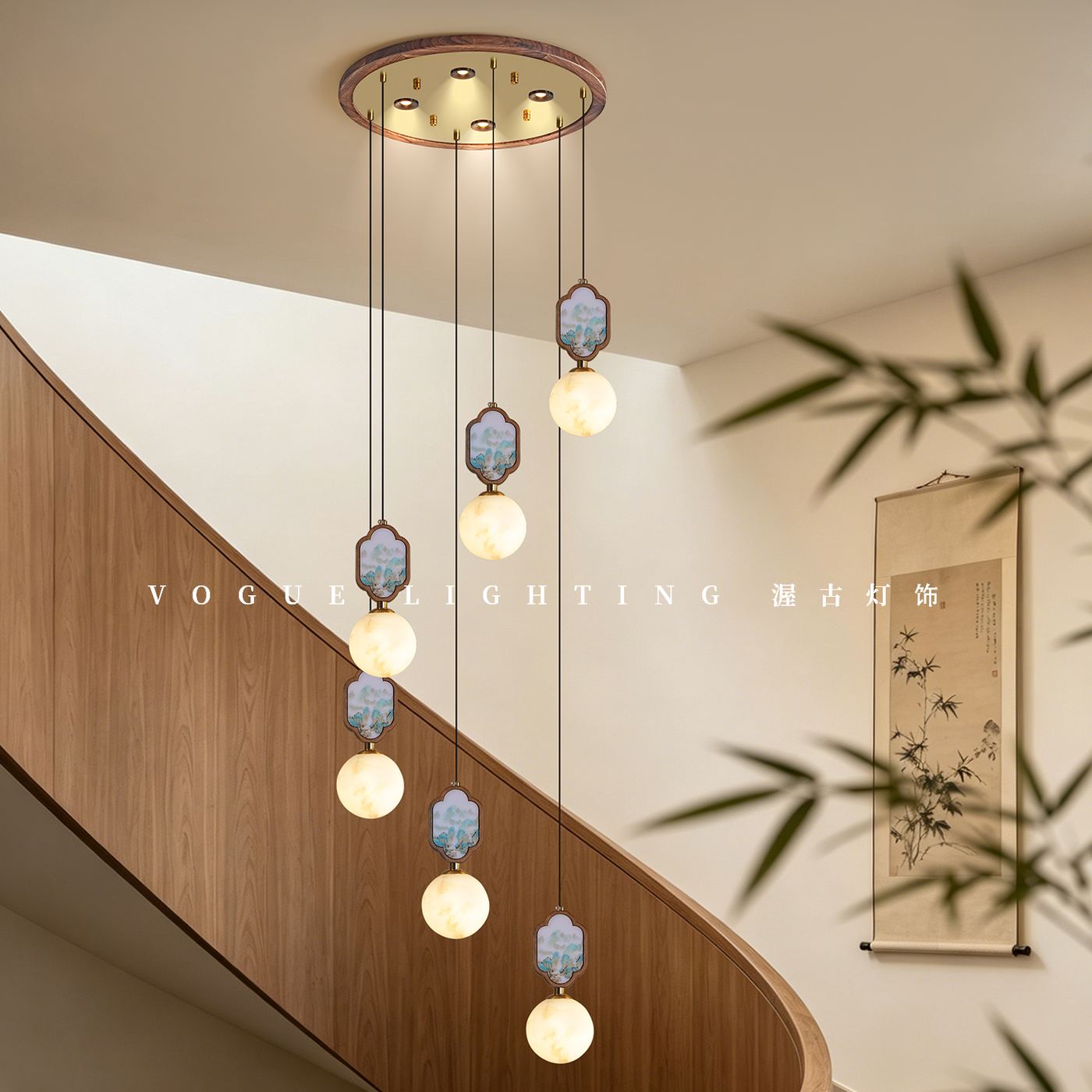 清瑜楼梯灯（渥古 VOGUE LIGHTING 新中式宋式灯具实景图）